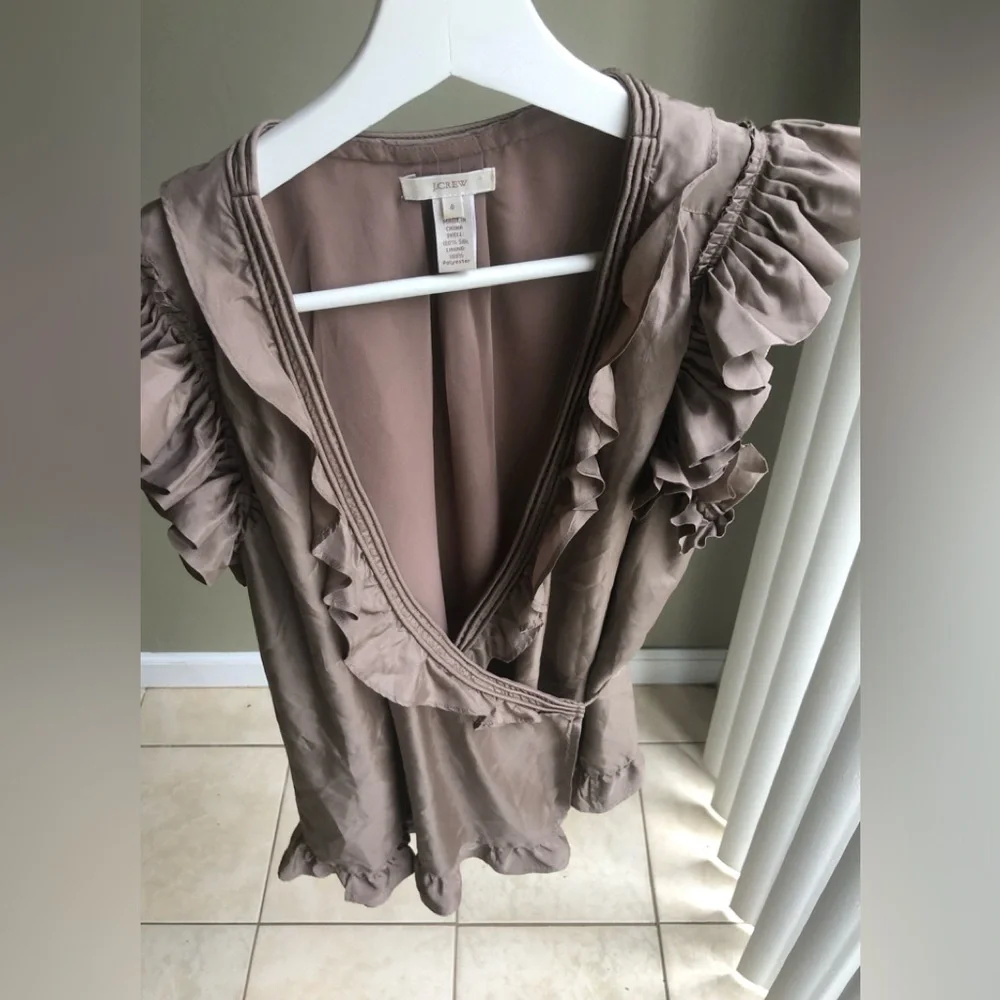 J.Crew Ruffled Lace Trim Wrap Sleeveless Blouse 100% Silk Size: 4